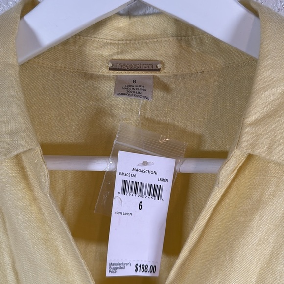Magaschoni Lemon Yellow Linen Collared Midi Wrap Dress Size 6 NWT - Picture 2 of 7